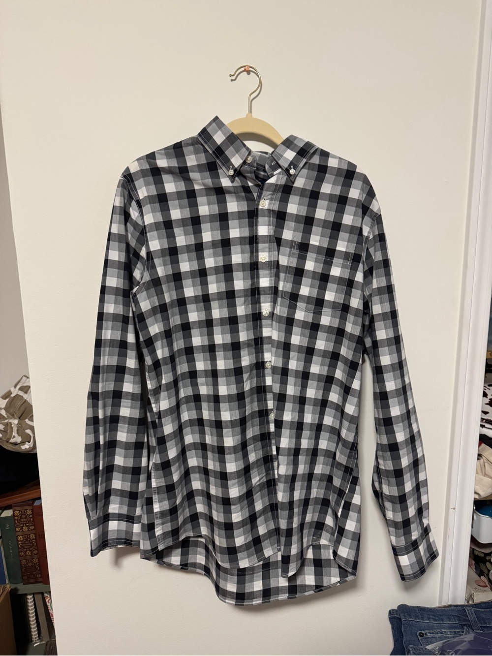 Chaps Black & White Plaid Button-Down Shirt